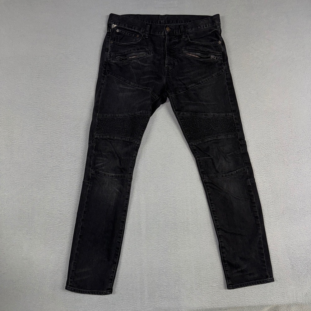 Denim & Supply Ralph Lauren Jeans Mens 33x32 Black Slim Moto Ribbed Biker Pants